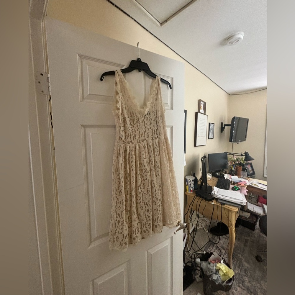 Anthropology lace dress with gold slip inside